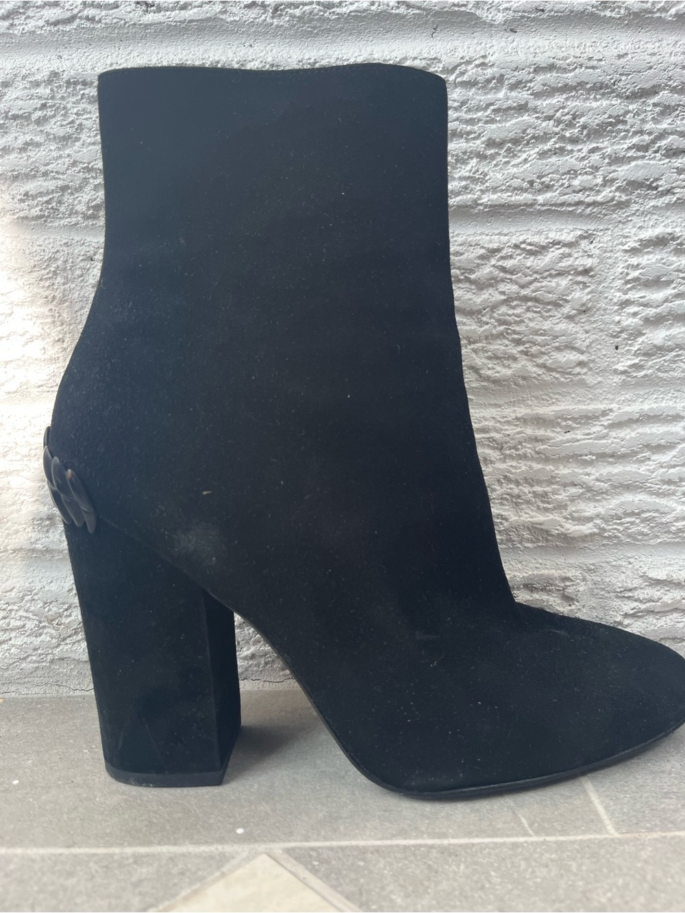 Kendall & Kylie Black Suede Heel Ankle Boot with Teeth - Women